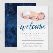 Faire-part Aquarelle bleue Bienvenue photo (Devant / Derrière)