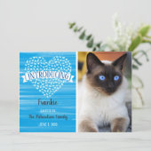 Faire-part Aquarelle bleue Chat Coeur animal de compagnie Pho (Debout devant)