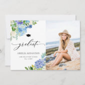 Faire-part Aquarelle Blue Hydrangea Floral Photo Graduation (Devant)