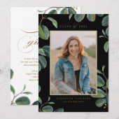 Faire-part Aquarelle Botanique Feuille Black Photo Graduation (Devant / Derrière)