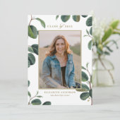 Faire-part Aquarelle Botanique Feuille White Photo Graduation (Debout devant)