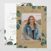 Faire-part Aquarelle Botanique Feuilles Kraft Photo Graduatio (Devant / Derrière)