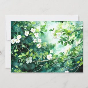 Faire-part Aquarelle botanique Fleurs blanches Feuilles verte