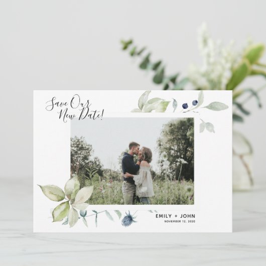 Faire-part Aquarelle Botanique Mariage Date Changer de photo (Debout devant)