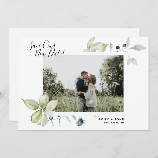 Faire-part Aquarelle Botanique Mariage Date Changer de photo (Devant / Derrière)