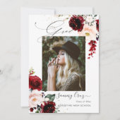 Faire-part Aquarelle Bourgogne rousse Fleurs Graduation (Devant)