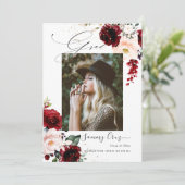 Faire-part Aquarelle Bourgogne rousse Fleurs Graduation (Debout devant)