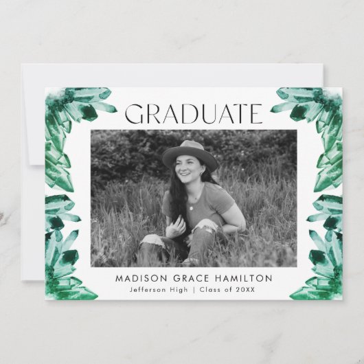 Faire-part Aquarelle Emerald Green Crystal Photo Graduation (Devant)