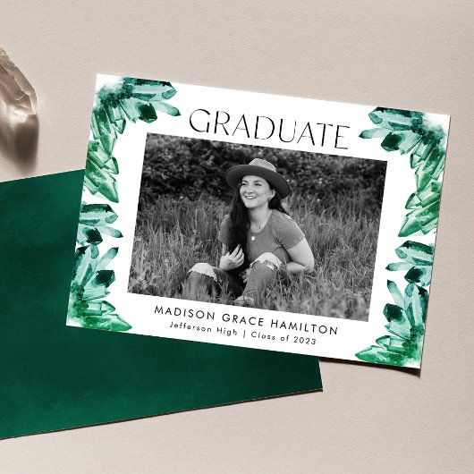 Faire-part Aquarelle Emerald Green Crystal Photo Graduation
