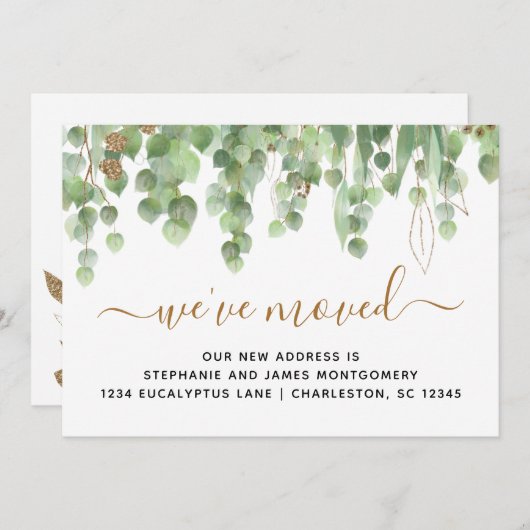 Faire-part Aquarelle Eucalyptus Gold Parties scintillant Foil (Devant / Derrière)