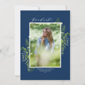 Faire-part Aquarelle Feuillage Bleu Photo Graduation (Devant)