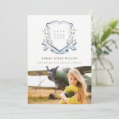 Faire-part Aquarelle Fleur sauvage bleu Photo Crest Graduatio (Debout devant)