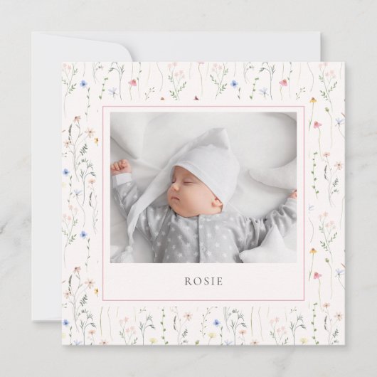 Faire-part aquarelle fleur sauvage naissance bébé (Devant)