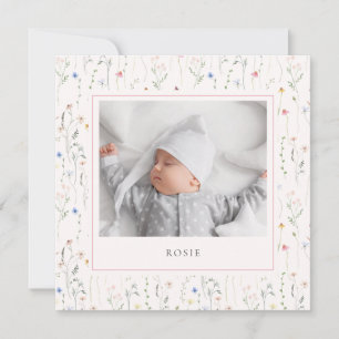 Faire-part aquarelle fleur sauvage naissance bébé