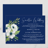 Faire-part Aquarelle fleurs blanches sur fond bleu marine plu (Devant / Derrière)