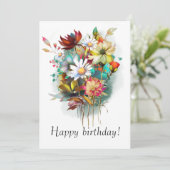 Faire-part Aquarelle fleurs vintages (Debout devant)