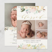 Faire-part Aquarelle Floral Élégant Script Calligraphie Naiss (Devant / Derrière)