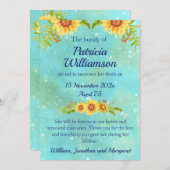 Faire-part Aquarelle Floral Funeral Décès Avis Bleu (Devant / Derrière)