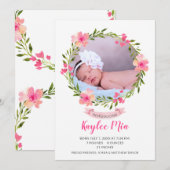 Faire-part Aquarelle Floral Wreath Photo Naissance (Devant / Derrière)