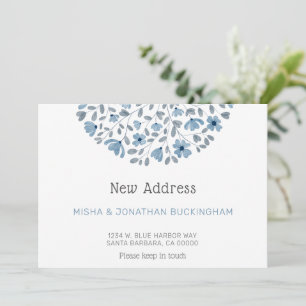 Faire-part Aquarelle florale bleu simple Nouvelle adresse Dép