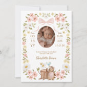 Faire-part Aquarelle florale Bois Ours Fille Photo Naissance (Devant)