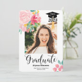 Faire-part Aquarelle florale moderne 2 photos graduation (Debout devant)