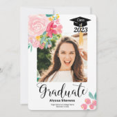 Faire-part Aquarelle florale moderne 2 photos graduation (Devant)
