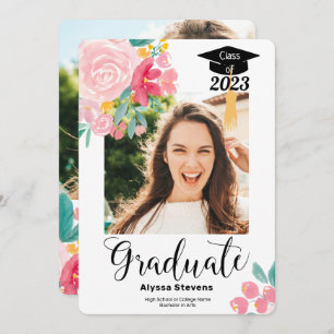 Faire-part Aquarelle florale moderne 2 photos graduation