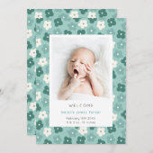 Faire-part Aquarelle florale turquoise simple naissance (Devant / Derrière)