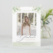 Faire-part Aquarelle Foliage Feuille Script Photo Graduation (Debout devant)
