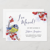 Faire-part Aquarelle Hiver Redberry Tit Bird Moving (Devant / Derrière)