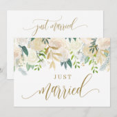 Faire-part Aquarelle ivoire Peony et Rose juste marié (Devant / Derrière)