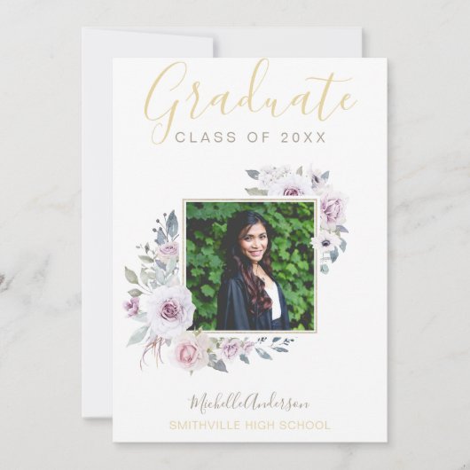 Faire-part Aquarelle Lavender Floral Gold Photo Graduation (Devant)