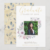 Faire-part Aquarelle Lavender Floral Gold Photo Graduation (Devant / Derrière)