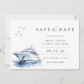 Faire-part Aquarelle Luxe Yacht Nautique Enregistrer La Date (Devant)