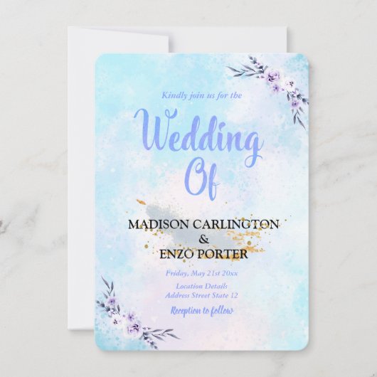Faire-part Aquarelle mariage Pastel (Devant)