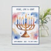 Faire-part Aquarelle Menorah Happy Hanoukka (Debout devant)