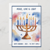Faire-part Aquarelle Menorah Happy Hanoukka (Devant / Derrière)