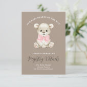 Faire-part Aquarelle mignonne Bébé Ours Rose Bow Registre Cad (Debout devant)