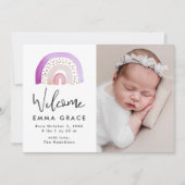 Faire-part Aquarelle mignonne pourpre Rainbow Birth (Devant)