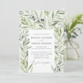 Faire-part Aquarelle moderne feuillage de branche d'olive ver (Debout devant)