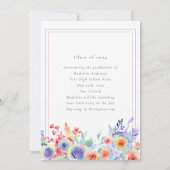 Faire-part Aquarelle moderne Floral Photo Graduation (Dos)