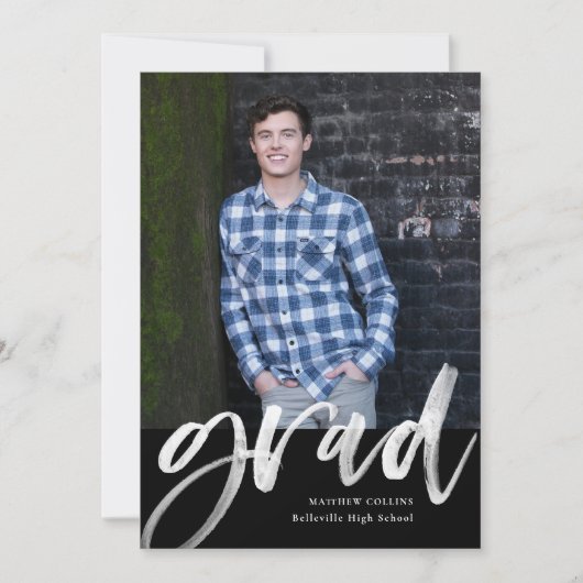 Faire-part Aquarelle moderne Script Photo Boy Graduation (Devant)