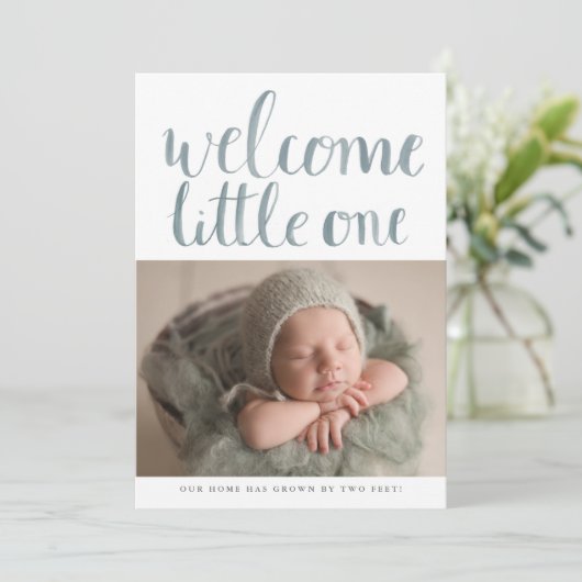 Faire-part Aquarelle moderne Script Simple 2 Photo Naissance (Debout devant)