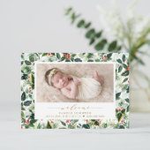 Faire-part Aquarelle Noël Foliage Motif Photo Naissance (Debout devant)