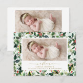 Faire-part Aquarelle Noël Foliage Motif Photo Naissance (Devant / Derrière)