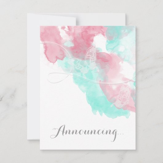 Faire-part Aquarelle Papillon à tête blanche Mariage (Devant)