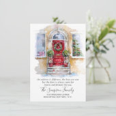 Faire-part Aquarelle Porte de Noël (Debout devant)