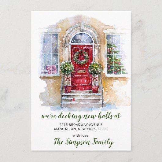 Faire-part Aquarelle Porte de Noël (Devant)