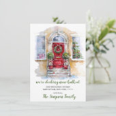 Faire-part Aquarelle Porte de Noël (Debout devant)